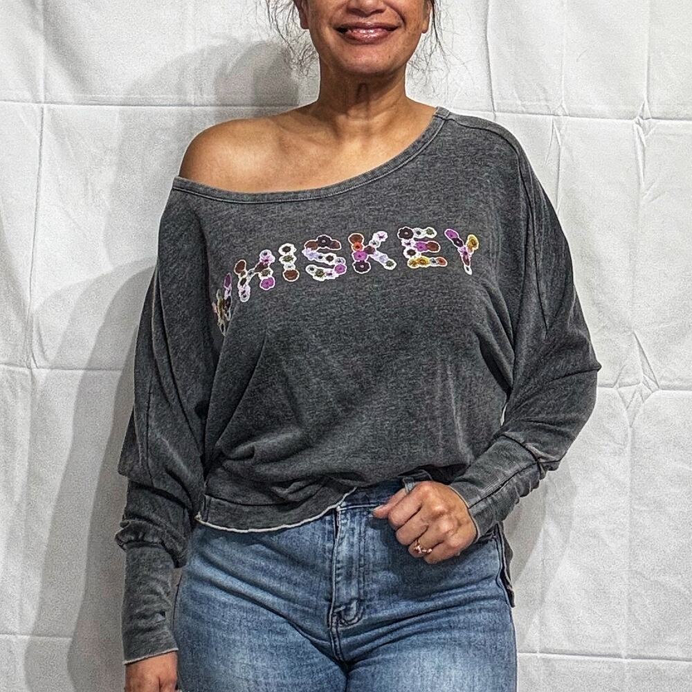 Chaser Gray Floral Whiskey Sweatshirt Sz S NWOT
